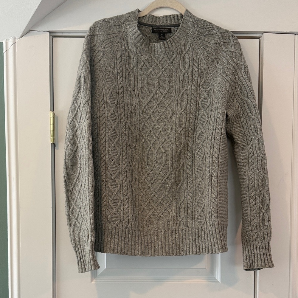 Grey Cable Knit Crewneck Sweater